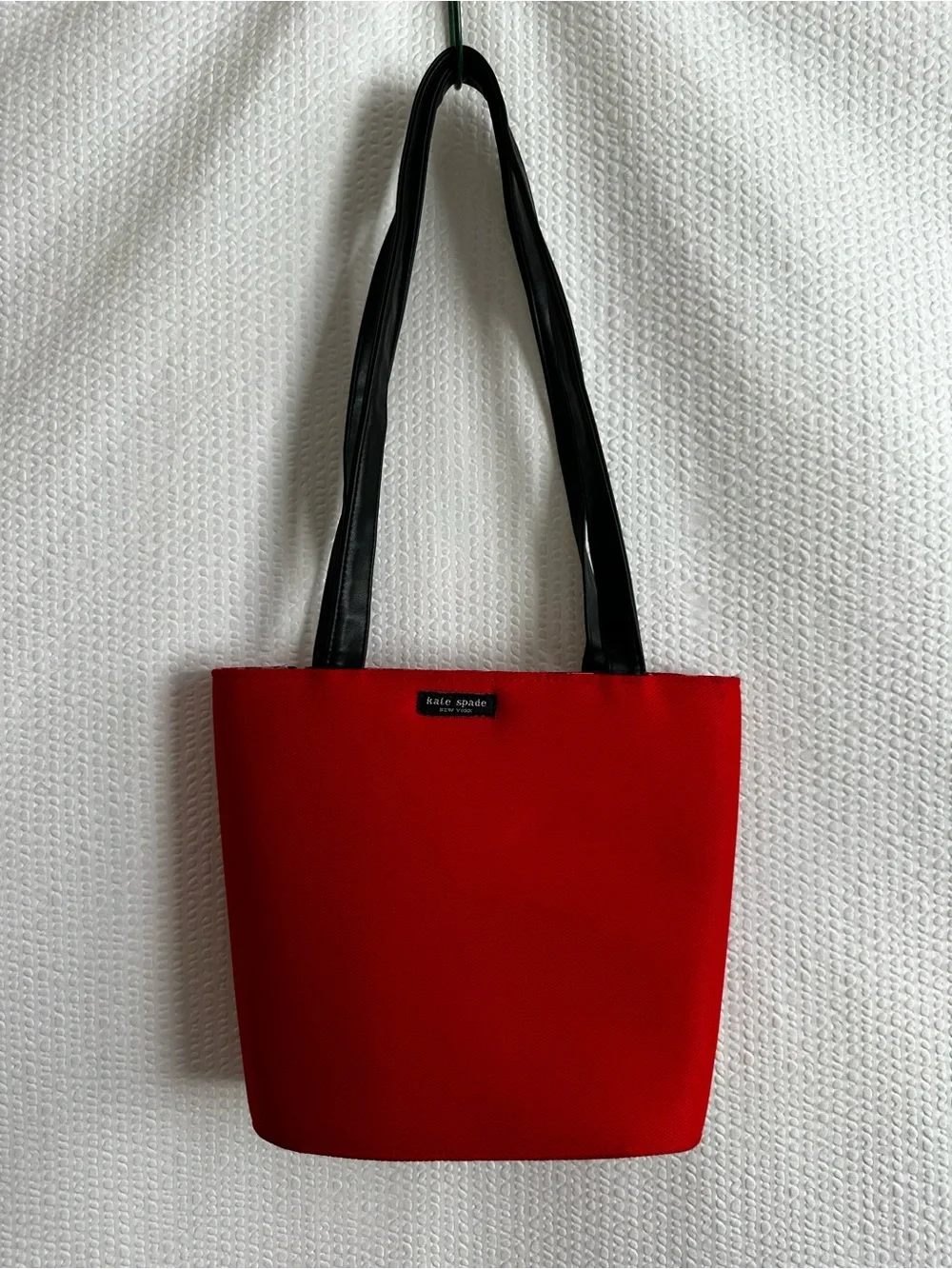 Kate Spade Red Nylon Tote Shoulder Bag Y2K Style Zip Top Black Straps